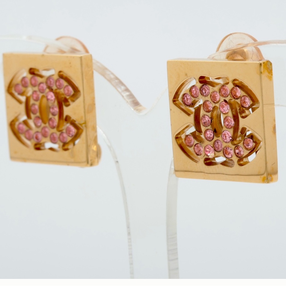 Chanel Gold and pink Clip on Earrings